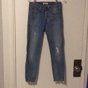 MADEWELL high rise distressed jeans w/ frayed hem